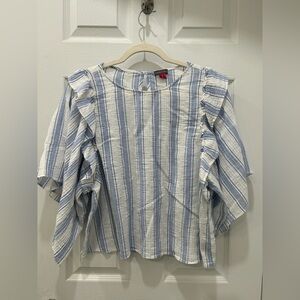 Woman’s Vince Camuto Vertical Striped Blue and White Shirt Size M